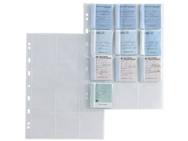 Buste a foratura universale Sei Rota Atla MA per matrici e assegni 12 spazi 6,5x7,2 cm trasp. - cf. 10 buste 662504