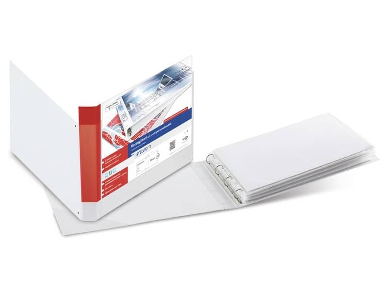 Raccoglitore personalizzabile Sei Rota Stelvio TI A3 orizzontale – 4 anelli D 50 mm bianco – dorso 7,5 cm – 36505001