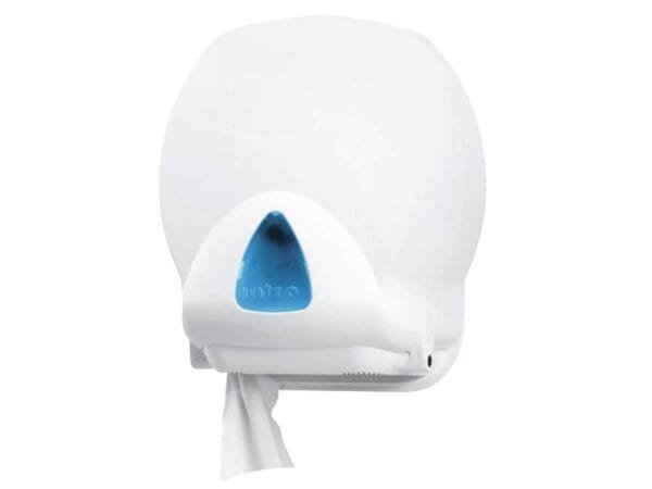 Distributore mini di carta igienica jumbo Hylab in ABS con capacit… max  20 cm bianco con vetrino blu IN-TO2/WS