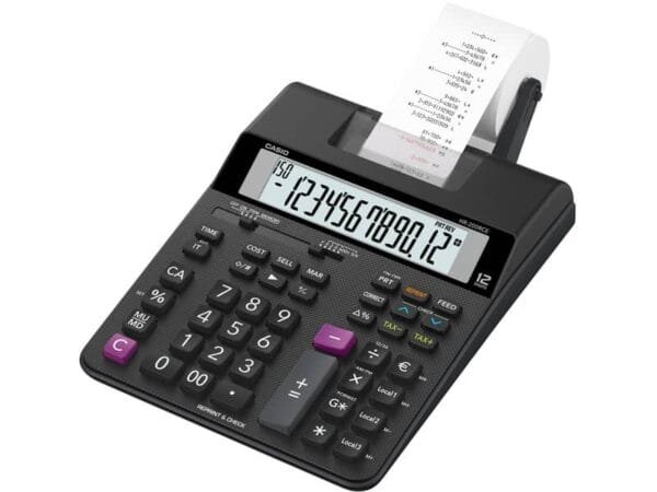 Mini calcolatrice scrivente Casio con batteria, stampa a 2 colori e display a 12 cifre - HR-200RCE-W-EC