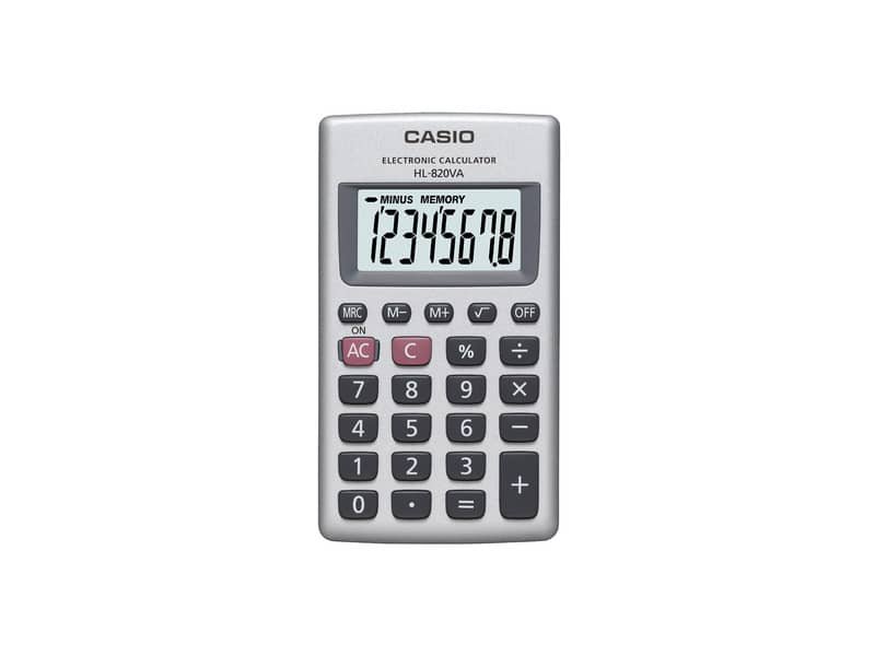 Calcolatrice tascabile CASIO 8 cifre a batteria – struttura in metallo Argento – HL-820VA-W-EP