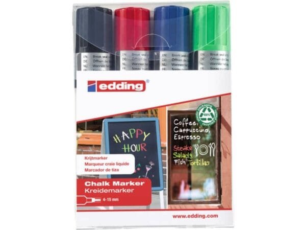 Marcatori a gesso liquido edding 4090 punta scalpello 4-15 mm assortiti confezione da 4 - E-4090/4S