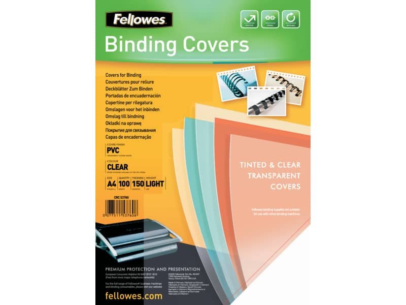 Copertine per rilegatrici FELLOWES Clear PVC A4 150my conf.100 pz – 5376001