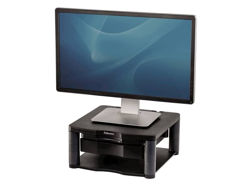 Supporto FELLOWES Premium Plus per monitor plastica riciclata grafite 34,3×33,3×6,4-16,5 cm – 9169501