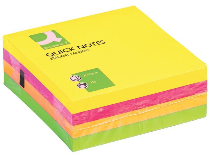 Foglietti riposizionabili Q-Connect assortiti neon 76x76mm Blocco da 320 fogli – KF01348