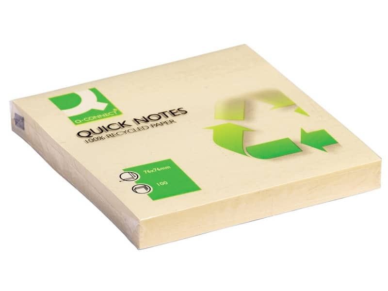 Foglietti riposizionabili Q-Connect 100% materiale riciclato 65 g/mý giallo 76×76 mm  12 blocc. da 100 ff – KF05609
