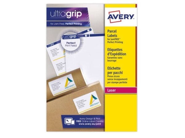 Etichette bianche per indirizzi AVERY Ultragrip? 99,1x139 mm - 4 et/foglio - stampanti laser cf. 100 fogli L7169-100
