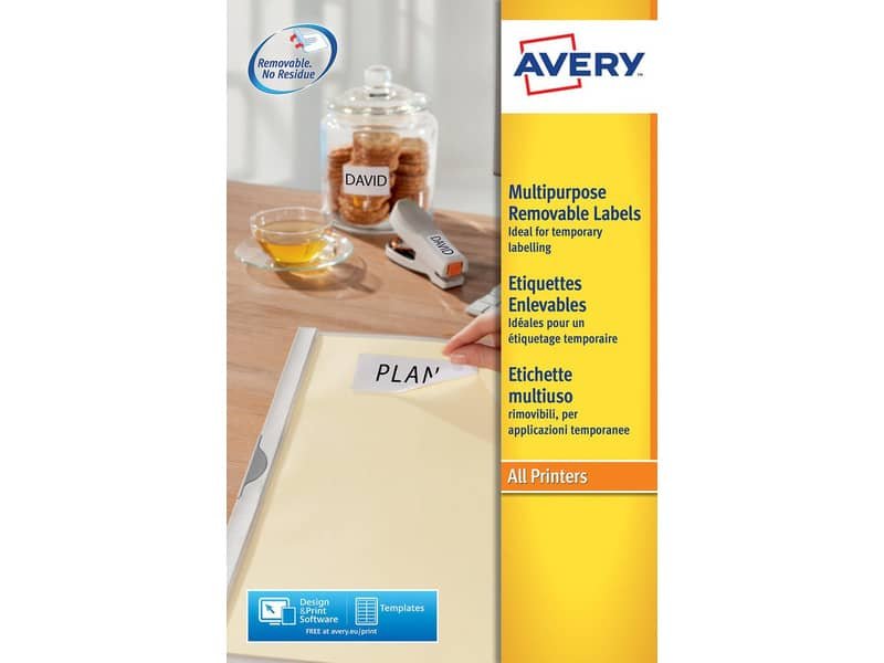 Etichette bianche rimovibili AVERY 210×297 mm – 1 et/foglio – stampanti laser/inkjet Conf. 25 fogli L4735REV-25