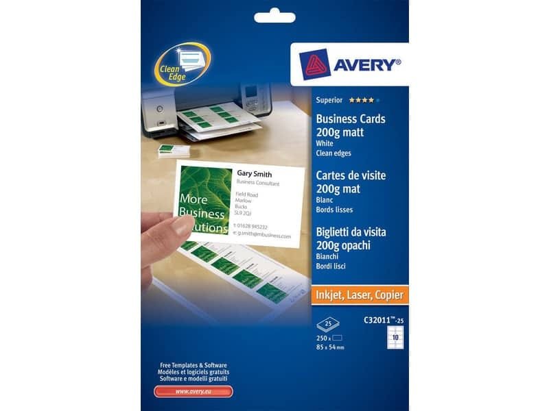 Biglietti da visita personalizzabili Avery Quick&Clean? 85×54 mm 10/foglio opachi per laser – conf. 25 ff C32011-25