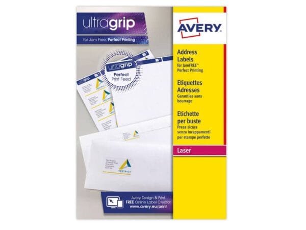 Etichette bianche per indirizzi AVERY Ultragrip? 99,1x38,1 mm - 14 et/foglio - stampanti laser - cf. 15 fogli  L7163-15