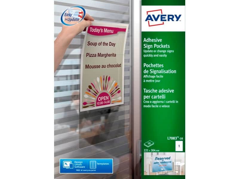 Tasche adesive Avery per fogli A4 trasparente 1 et./foglio Conf. 10 fogli – L7083-10