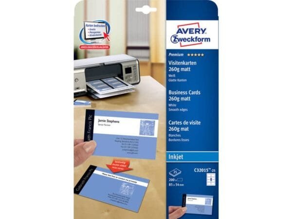 Biglietti da visita personalizzabili Avery Quick&Clean? 85x54 mm 8/foglio patinati per inkjet - cf 25 ff C32015-25