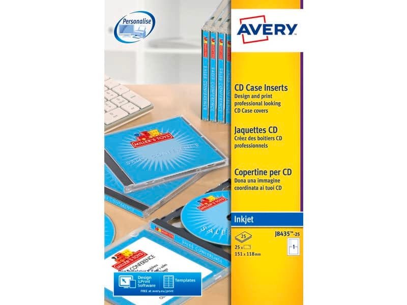 Copertine scrivibili per CD AVERY 151×118 mm – inkjet conf. 25 fogli – J8435-25