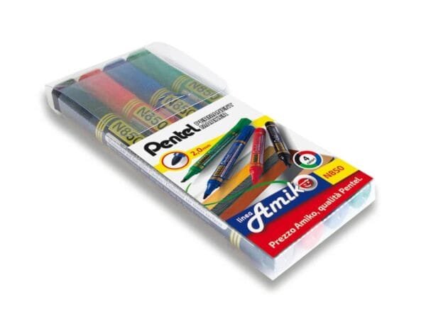 Marcatore permanente Pentel N850 punta conica 4,5 mm assortiti 4 pezzi - 0100861