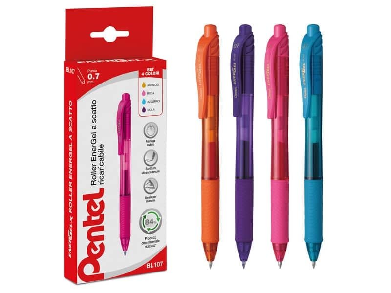 Penna roller a scatto Pentel EnerGel X 0,7 mm assortiti 4 pezzi – 0100786