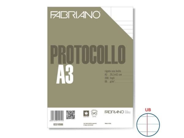 Fogli protocollo Fabriano PROTOCOLLO bianco 66 g/mý 29,7x42 cm rigato uso bollo  conf. da 200 fogli - 02310566