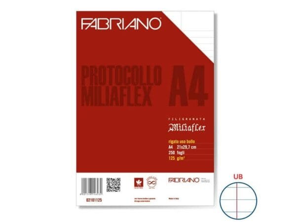 Fogli protocollo Fabriano PROTOCOLLO bianco 125 g/mý A4 rigato uso bollo con margini - Conf. 250 pezzi - 02101125
