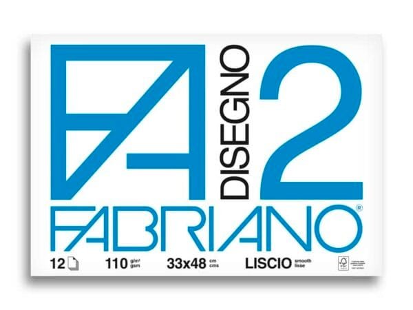 Album da disegno Fabriano F2 collato 1 lato 110 g/mý 33x48 cm 12 ff. lisci 06200534