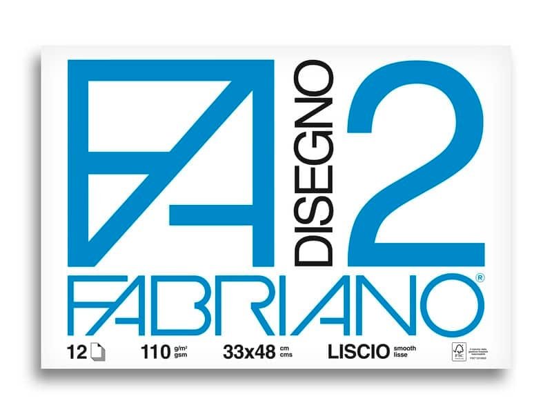 Album da disegno Fabriano F2 collato 1 lato 110 g/mý 33×48 cm 12 ff. lisci 06200534