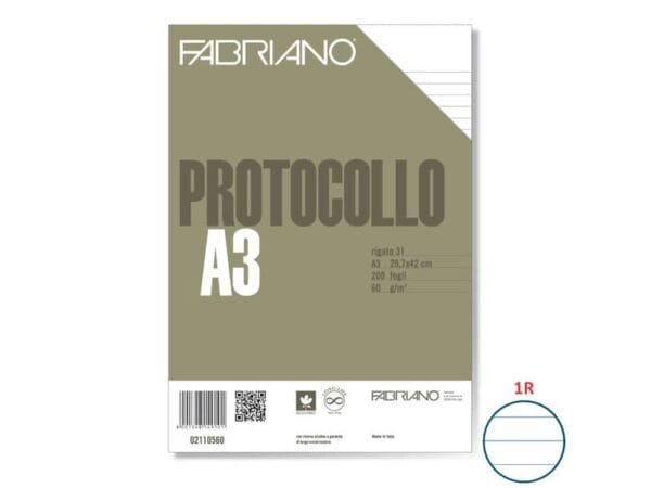 Fogli protocollo Fabriano PROTOCOLLO bianco 60 g/mý 29,7x42 cm rigato a 31 conf. da 200 fogli - 02110560