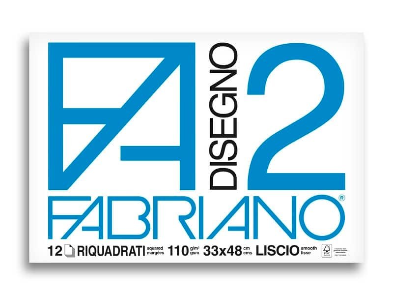 Album da disegno Fabriano F2 collato 1 lato 110 g/mý 33×48 cm 12 ff. lisci riquadrati – 06201534