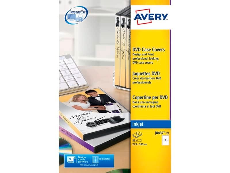 Copertine scrivibili per DVD AVERY 273×183 mm  – inkjet – conf. 25 fogli – J8437-25