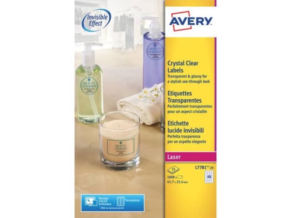 Etichette poliestere trasparenti lucide AVERY QuickPEEL? 45,7x25,4 mm - 40 et/foglio - laser conf. 25 ff L7781-25