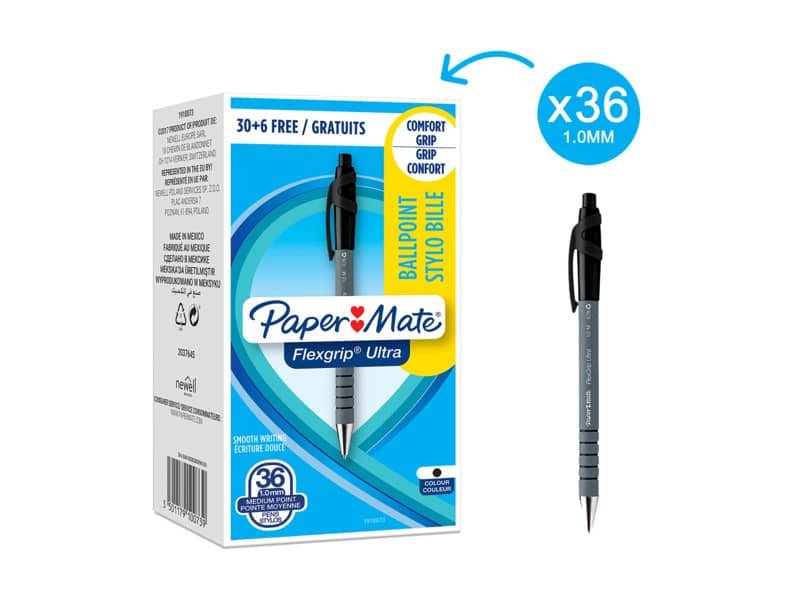 Penna a sfera a scatto Paper Mate Flexgrip Ultra M 1,0 mm nero confezione da 36 – 1910073