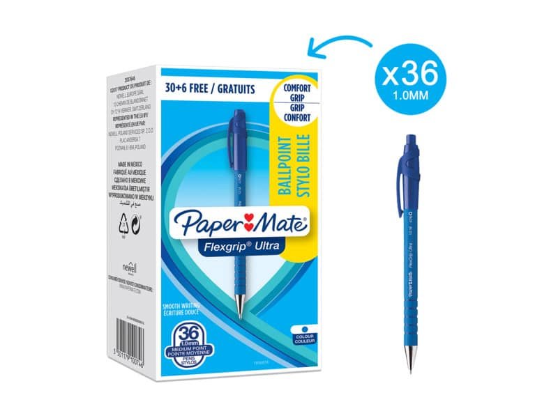 Penna a sfera a scatto Paper Mate Flexgrip Ultra M 1,0 mm blu confezione da 36 – 1910074