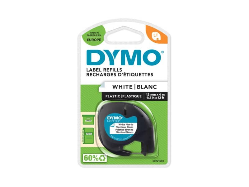 Nastro per etichettatrici Dymo LetraTag plastica 12 mm x 4 m nero/bianco S0721660