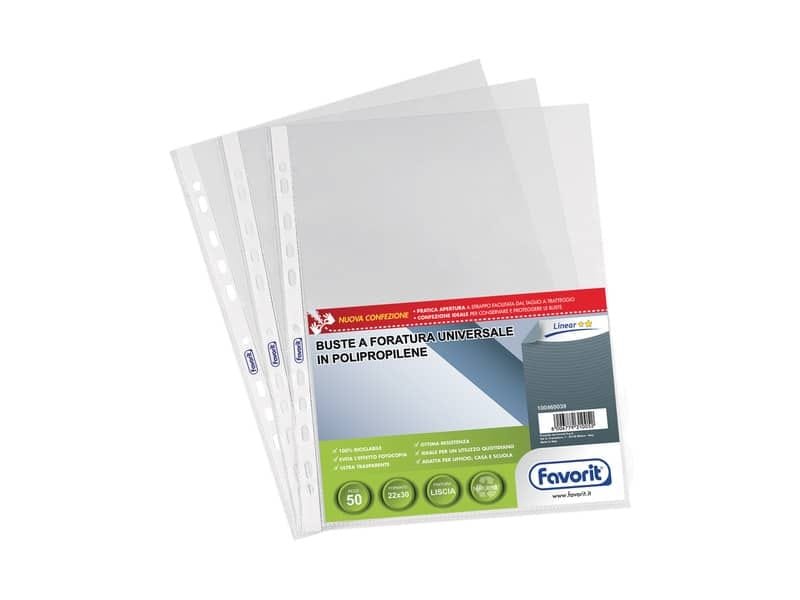 Buste trasp. a foratura universale FAVORIT liscia linear 22×30 cm conf. da 50 – 100460039