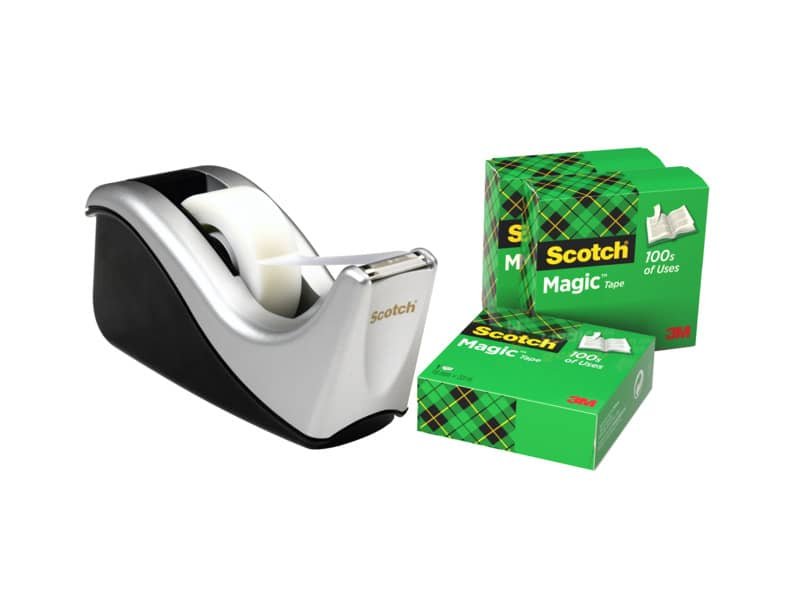 Dispenser C60 argento per nastro adesivo Scotch© Magic? 810 + 4 rotoli 19 mm x 33 m omaggio – C60-ST4