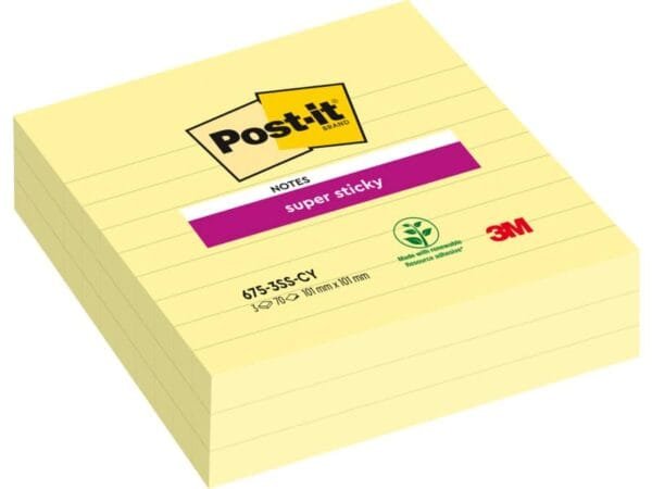 Foglietti riposizionabili Post-it© Super-Sticky XL a righe 10x10 cm 70 ff Giallo Canary?  conf. 3 pz 675-SS3-CY-EU