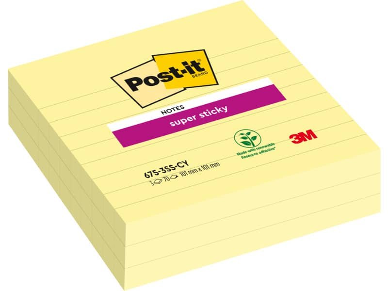 Foglietti riposizionabili Post-it© Super-Sticky XL a righe 10×10 cm 70 ff Giallo Canary?  conf. 3 pz 675-SS3-CY-EU