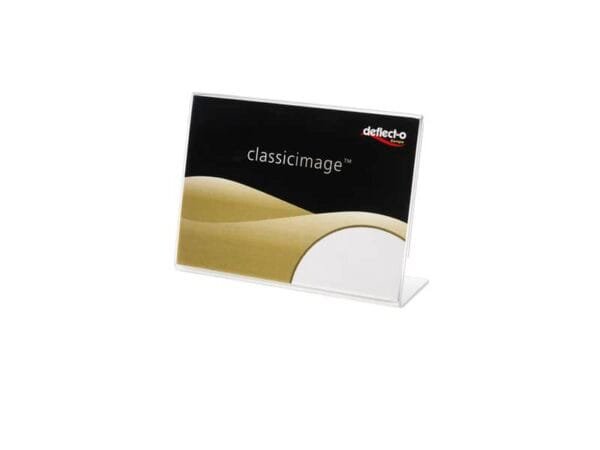 Porta-avvisi deflecto© A8 orizzontale in polistirene con base a L trasparente 480201