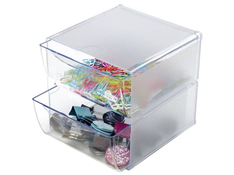 Cubo organizer deflecto© in polistirene con 2 cassetti trasparente 15,2×15,2×15,2 cm – 350101