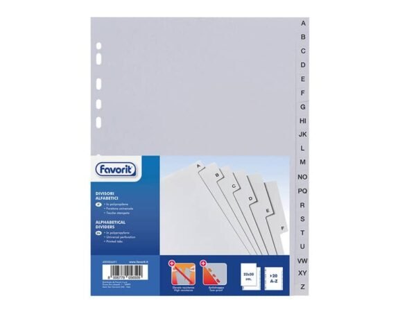 Divisore alfabetico Favorit 20 tacche A-Z 21x29,7 cm grigio 400006681