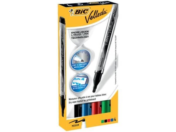 Marcatori per lavagne bianche BIC Velleda Liquid Ink Pocket punta conica 4,2 mm assortiti  astuccio da 4 - 902094