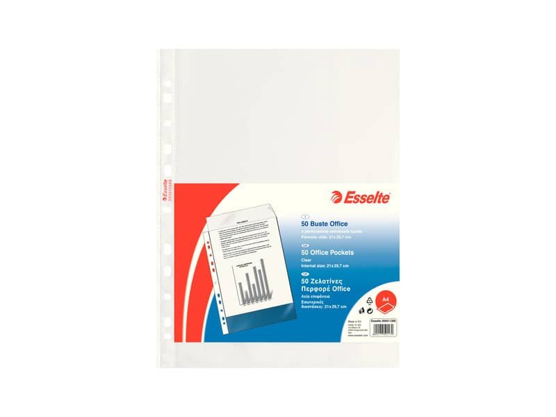 Buste a perforazione universale lisce Esselte Copy Safe 21×29,7 cm PP Office medio spessore – conf.50 – 395011300