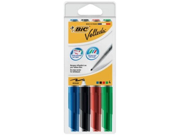 Marcatori per lavagne bianche BIC Velleda 1741 punta conica 4,5 mm assortiti - astuccio da 4 - 9581501