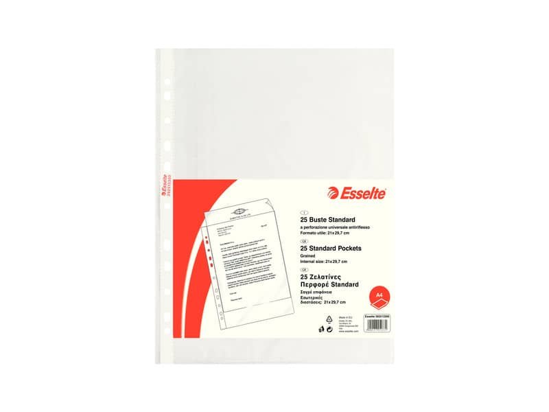 Buste a perforazione universale goffrate Esselte STANDARD PP antiriflesso trasparente A4  conf.25 – 392513300