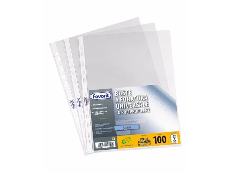 Buste trasp. a foratura universale FAVORIT buccia d’arancia linear 22×30 cm conf. da 100 – 100460043