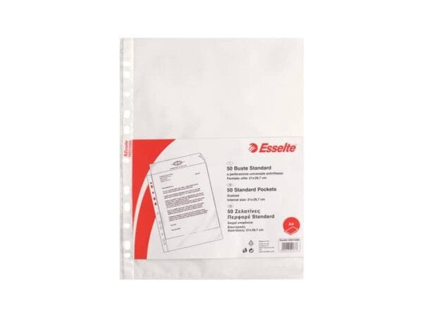 Buste a perforazione universale goffrate Esselte STANDARD PP antiriflesso trasparente A4  conf.50 - 395013300