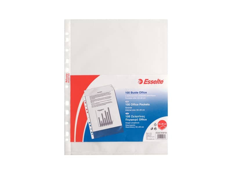 Buste a perforazione universale goffrate Esselte OFFICE PP antiriflesso 22×30 cm conf.100 – 391097100