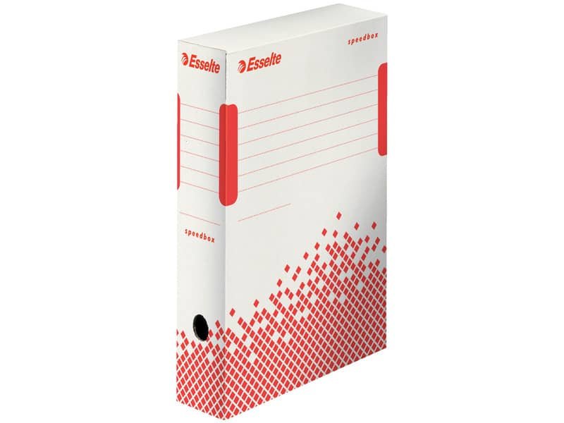 Scatole archivio Esselte SPEEDBOX dorso 8 cm bianco/rosso 8x25x35 cm conf.25 – 623985