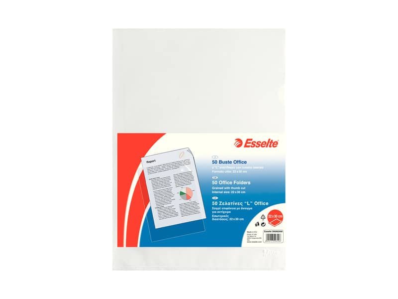 Buste a L non perforate Esselte OFFICE PP antiriflesso trasparente 22×30 cm goffrate conf.50 – 395082000