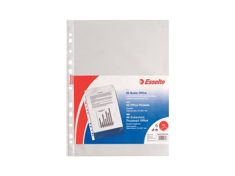 Buste a perforazione universale goffrate Esselte OFFICE 21×29,7 cm trasparente antiriflesso  conf. da 50 – 395075300