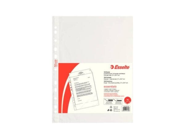 Buste a perforazione universale goffrate Esselte ESSENTIALS PP antiriflesso trasparente A4  conf.100 - 392713000