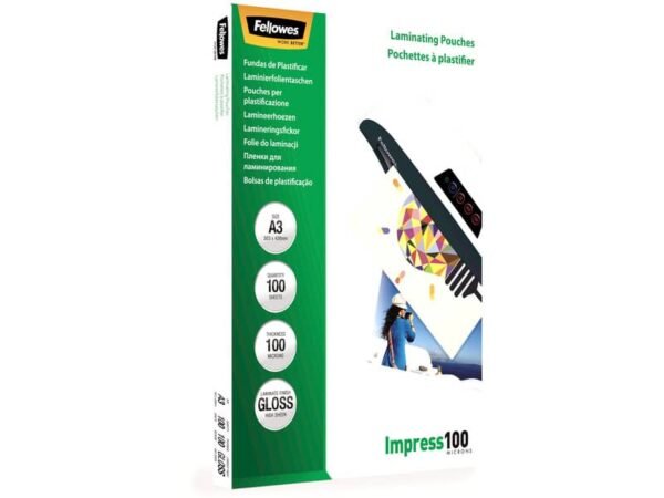 Pouches per plastificatrici Fellowes Standard Impress100 finitura lucida - 2x100 æm - A3 - Conf. 100 pezzi 5351205