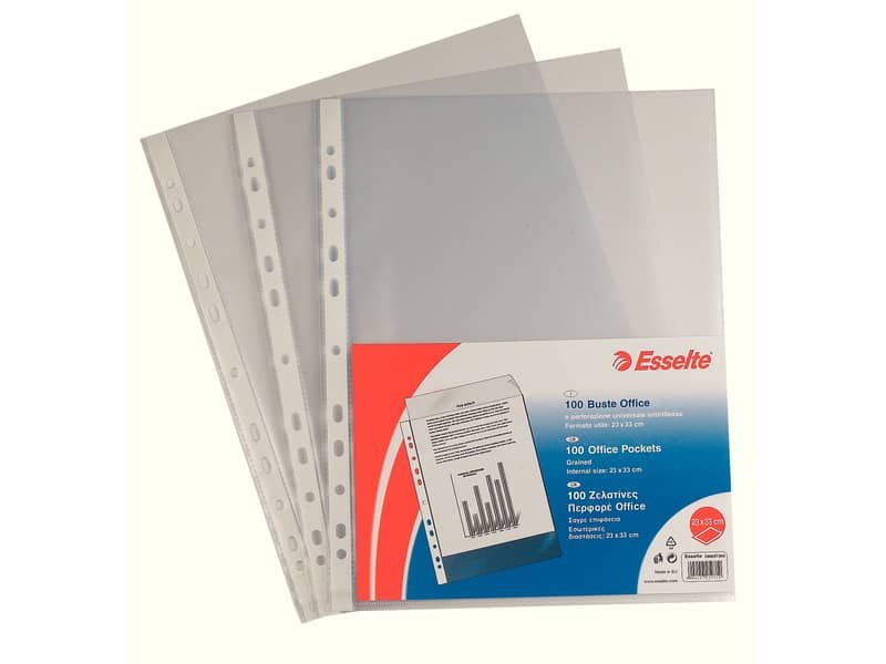 Buste a perforazione universale goffrate Esselte OFFICE 23×33 cm trasparente antiriflesso  conf.100 – 395697200